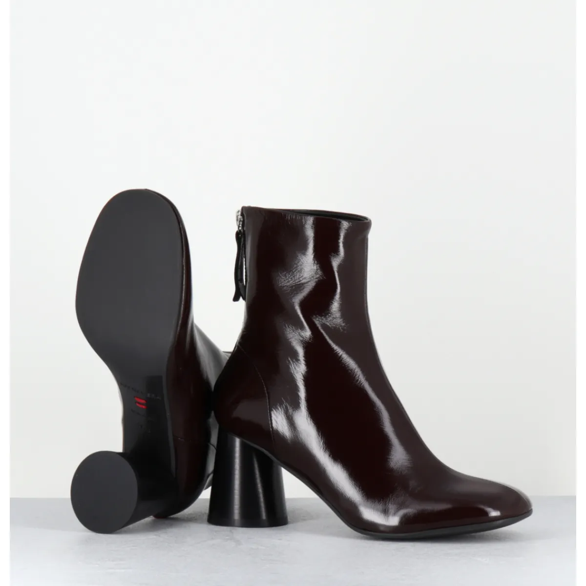 Clearance HALMANERA Boots à talon en cuir bout rond - ADA13 GLAZE T MORO MARRON