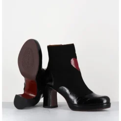 CHIE MIHARA Boots à talon en cuir & coeur rouge - DANLOV MASERATI NEGRO NOIR