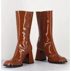Clearance GARRICE LAB Boots à talon 70s en cuir vernis marron orangé - YA2240 CUOIO CAMEL
