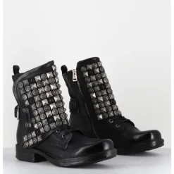 New A.S.98 Boots bikers à lacets cuir clous rock & pierres - 259213 NERO NOIR