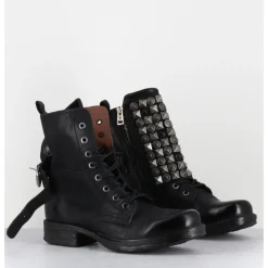 New A.S.98 Boots bikers à lacets cuir clous rock & pierres - 259213 NERO NOIR