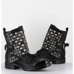 New A.S.98 Boots bikers à lacets cuir clous rock & pierres - 259213 NERO NOIR