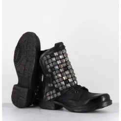 New A.S.98 Boots bikers à lacets cuir clous rock & pierres - 259213 NERO NOIR