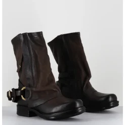 New A.S.98 Boots bikers cuir double zip - 259214 TDM FONDENTE MARRON