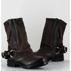 New A.S.98 Boots bikers cuir double zip - 259214 TDM FONDENTE MARRON