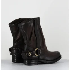 New A.S.98 Boots bikers cuir double zip - 259214 TDM FONDENTE MARRON