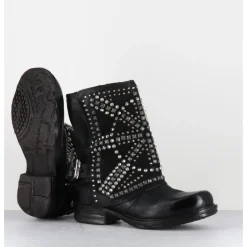 Hot A.S.98 Boots bikers cuir clous rock - 259215 NERO NOIR