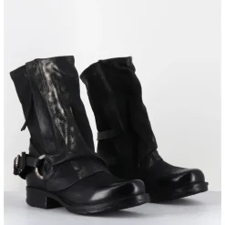 Online A.S.98 Boots bikers cuir noir et doré double zip - A50238 NERO GOLD
