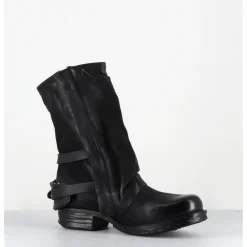 Online A.S.98 Boots bikers cuir noir et doré double zip - A50238 NERO GOLD