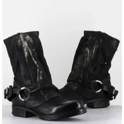 Online A.S.98 Boots bikers cuir noir et doré double zip - A50238 NERO GOLD