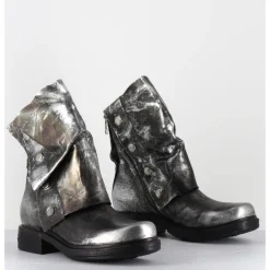 Hot A.S.98 Boots bikers en cuir métallisé et bonze - B80206 O ARGENT