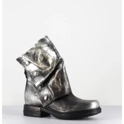 Hot A.S.98 Boots bikers en cuir métallisé et bonze - B80206 O ARGENT