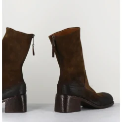 ELENA IACHI Boots bikers en daim marron à bout carré - E3015 NOCCIOLA CAMEL