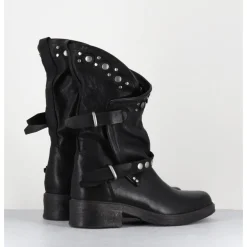 New GARRICE LAB Boots bikers plates cuir & rivets - GOULA RAG NERO NOIR