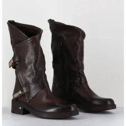 Outlet GARRICE LAB Boots bikers plates en cuir asymétriques - RAGELI RAG T MORO MARRON