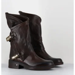 Outlet GARRICE LAB Boots bikers plates en cuir asymétriques - RAGELI RAG T MORO MARRON