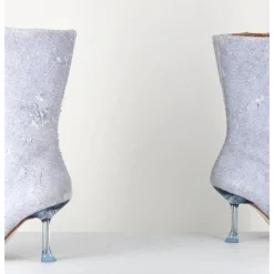 MIISTA Boots boit pointu en cuir effet jean distressed & talon plexi - MARCELA DENIM BOOTS JEANS