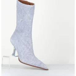 MIISTA Boots boit pointu en cuir effet jean distressed & talon plexi - MARCELA DENIM BOOTS JEANS