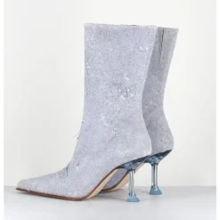 MIISTA Boots boit pointu en cuir effet jean distressed & talon plexi - MARCELA DENIM BOOTS JEANS