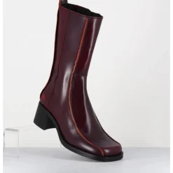 Online E8 BY MIISTA Boots bout carré x & surpiqûres orange - MARIELA BURGUNDY BOOTS BORDEAU