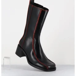 E8 BY MIISTA Boots bout carré cuir & surpiqûres orange - MARIELA BLACK BOOTS NOIR