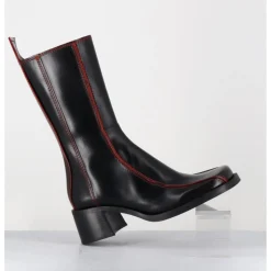 E8 BY MIISTA Boots bout carré cuir & surpiqûres orange - MARIELA BLACK BOOTS NOIR