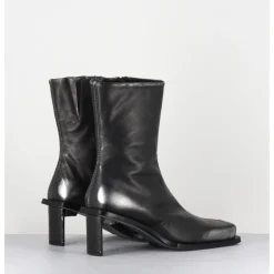 Best MIISTA Boots bout carré en cuir argent petit talon - BRENDA BRUSH METAL ANTHRACITE