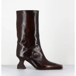 Online MIISTA Boots bout carré en cuir froisse talon gomme - SHONA BROWN BOOTS MARRON