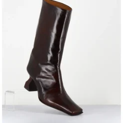 Online MIISTA Boots bout carré en cuir froisse talon gomme - SHONA BROWN BOOTS MARRON