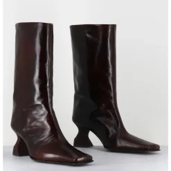 Online MIISTA Boots bout carré en cuir froisse talon gomme - SHONA BROWN BOOTS MARRON