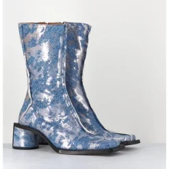 Best MIISTA Boots bout carré jean distressed et cuir argent - REIKO DENIM BOOTS JEANS