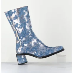 Best MIISTA Boots bout carré jean distressed et cuir argent - REIKO DENIM BOOTS JEANS