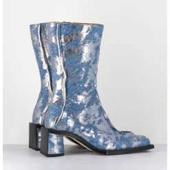 Best MIISTA Boots bout carré jean distressed et cuir argent - REIKO DENIM BOOTS JEANS