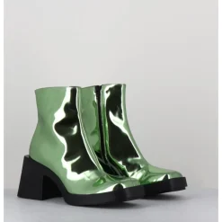 Outlet JUSTINE CLENQUET Boots bout carré miroir - MILLA METALLIC GREEN VERT