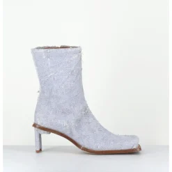 Online MIISTA Boots bout carré petit talon en cuir effet jean usé bleu - BRENDA DENIM BOOTS JEANS