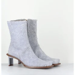 Online MIISTA Boots bout carré petit talon en cuir effet jean usé bleu - BRENDA DENIM BOOTS JEANS