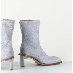 Online MIISTA Boots bout carré petit talon en cuir effet jean usé bleu - BRENDA DENIM BOOTS JEANS