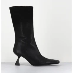Online MIISTA Boots bout carré talon incurvé en cuir - PEARL BLACK BOOTS NOIR