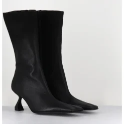 Online MIISTA Boots bout carré talon incurvé en cuir - PEARL BLACK BOOTS NOIR