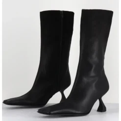 Online MIISTA Boots bout carré talon incurvé en cuir - PEARL BLACK BOOTS NOIR