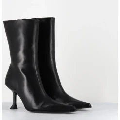 MIISTA Boots bout poinntu en cuir & talon plexi - MARCELA BLACK BOOTS NOIR