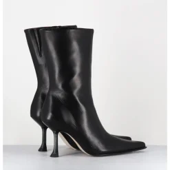MIISTA Boots bout poinntu en cuir & talon plexi - MARCELA BLACK BOOTS NOIR