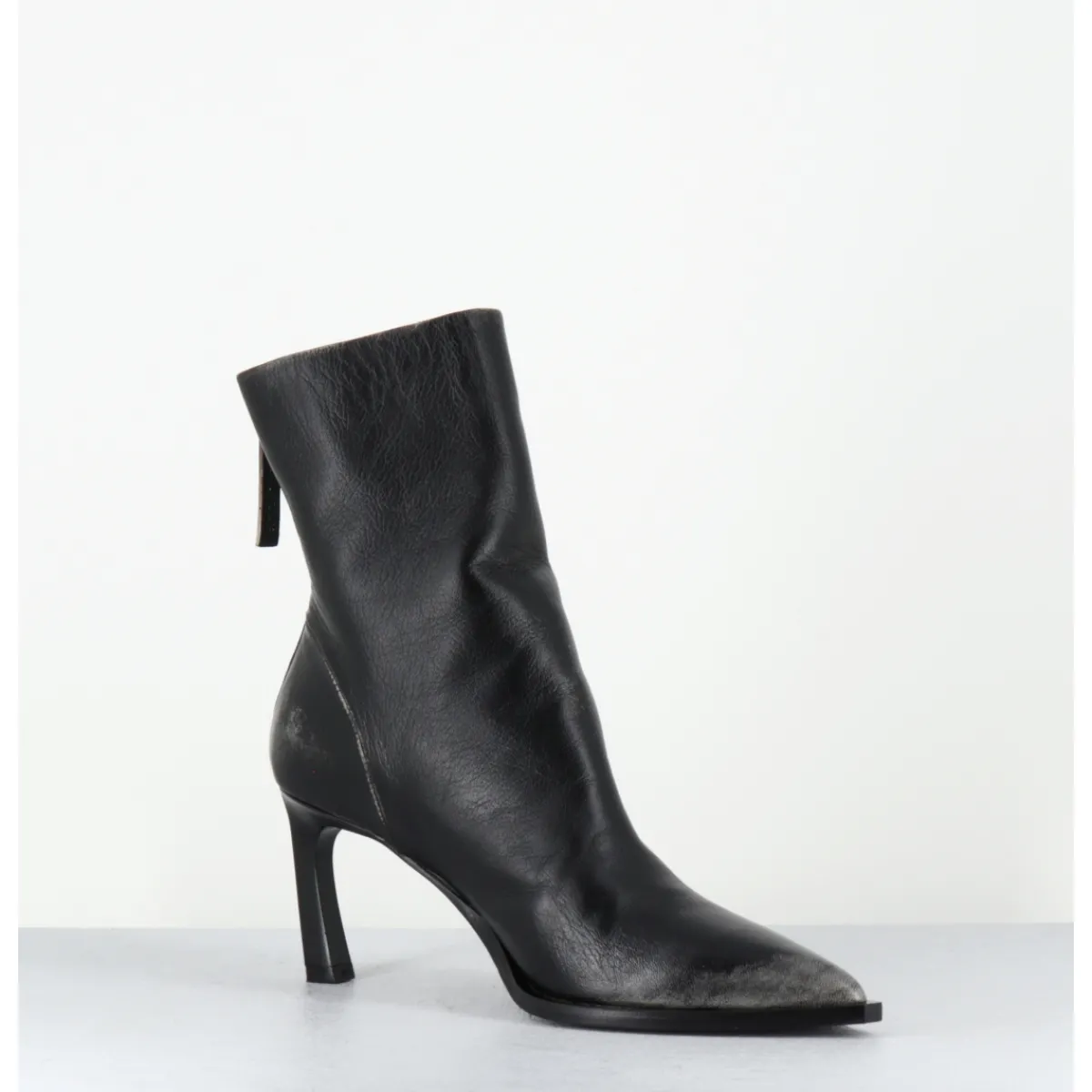 Clearance HALMANERA Boots bout pointu à talon en cuir anthracite brossé - ULA26 NIGER SHADE NOIR