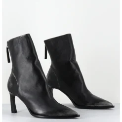 Clearance HALMANERA Boots bout pointu à talon en cuir anthracite brossé - ULA26 NIGER SHADE NOIR