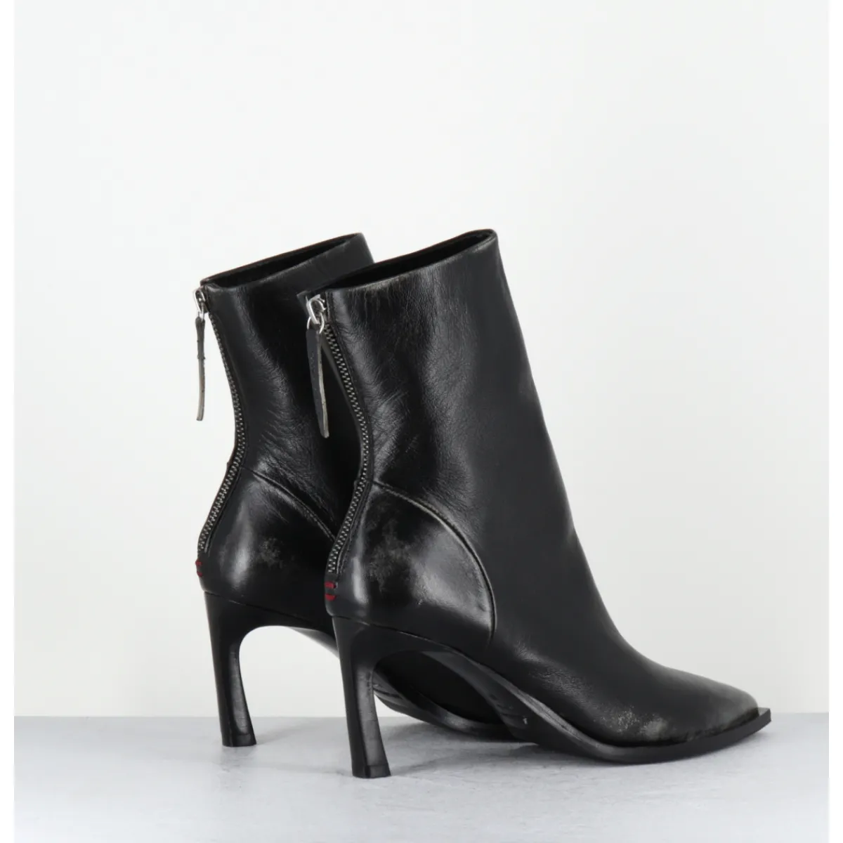 Clearance HALMANERA Boots bout pointu à talon en cuir anthracite brossé - ULA26 NIGER SHADE NOIR