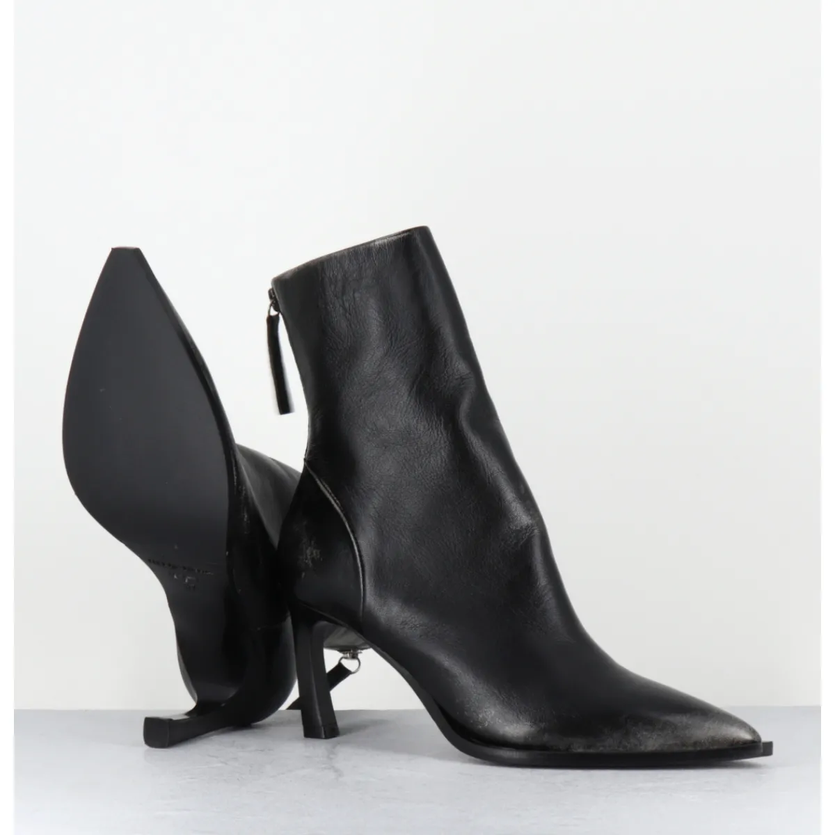 Clearance HALMANERA Boots bout pointu à talon en cuir anthracite brossé - ULA26 NIGER SHADE NOIR