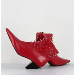 New AGL Boots bout pointu en cuir à clous - KNIFE STUDS CERISE ROUGE