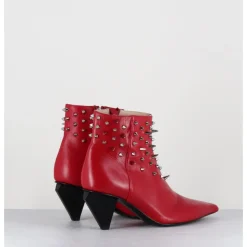 New AGL Boots bout pointu en cuir à clous - KNIFE STUDS CERISE ROUGE