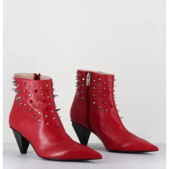 New AGL Boots bout pointu en cuir à clous - KNIFE STUDS CERISE ROUGE