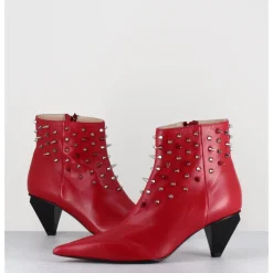 New AGL Boots bout pointu en cuir à clous - KNIFE STUDS CERISE ROUGE
